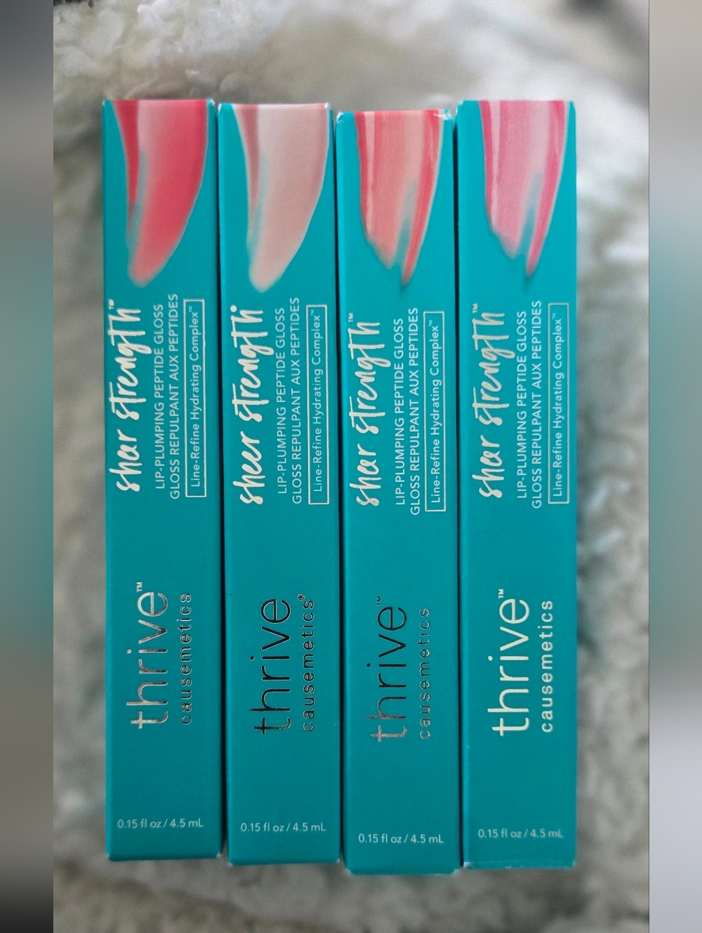 Four New Thrive Causemetics Sheer Strength Lip Plumping Glosses - Pink Shades